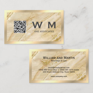 Cartão De Visita Monograma CÓDIGO QR Mármore Dourado