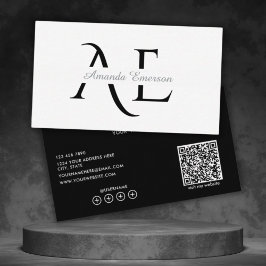 Cartão De Visita Monograma Código Qr Simples Preto E Branco