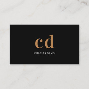 Cartão De Visita Monograma com iniciais de ouro preto elegante mini