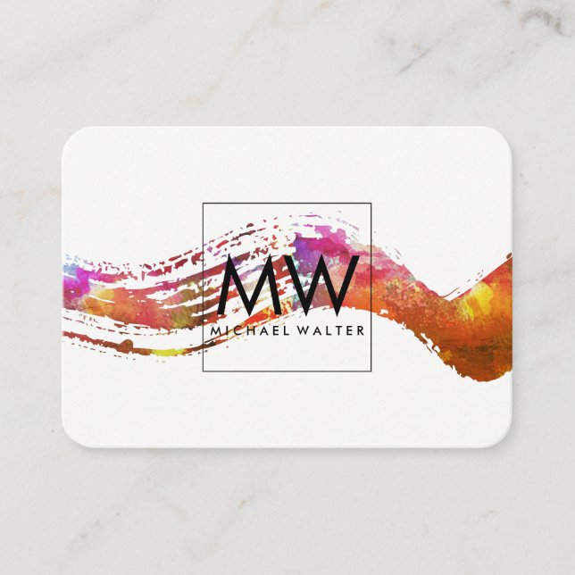 Cartão De Visita Monograma com Mola de Água Moderna Brutada (Frente)