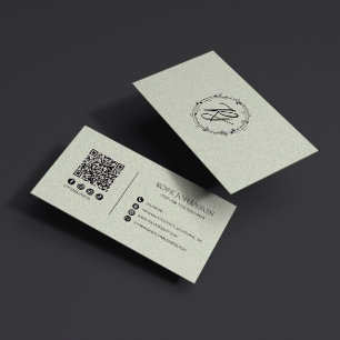 Cartão De Visita Monograma Cor-de-rosa claro e QR & Mídia social