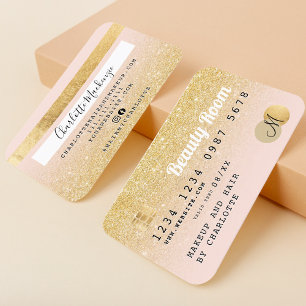 Cartão De Visita Monograma cor-de-rosa com brilho dourado com cart