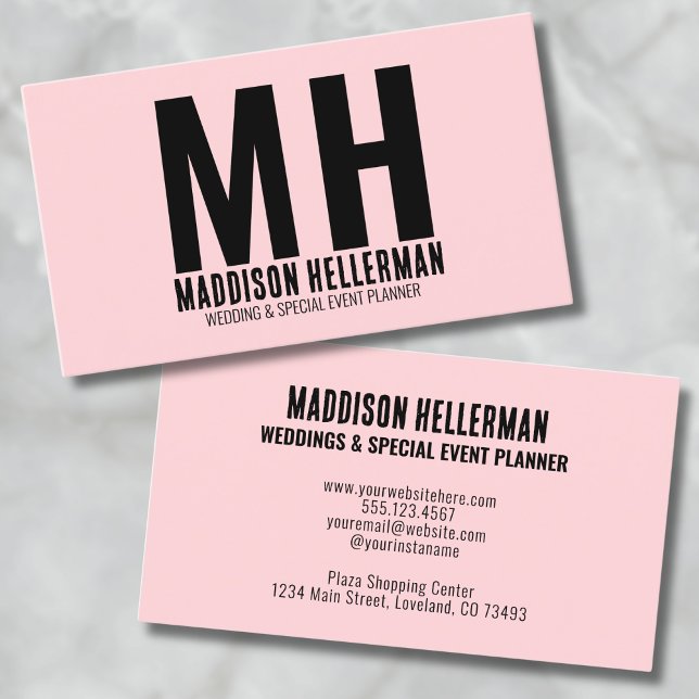 Cartão De Visita Monograma Cor-de-Rosa Moderno Chic Elegante (Simple Minimal Girly Pink Modern Monogram Business Card)