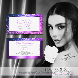 Cartão De Visita Monograma da Brilhante Branca de Ombro Púrpura Ros