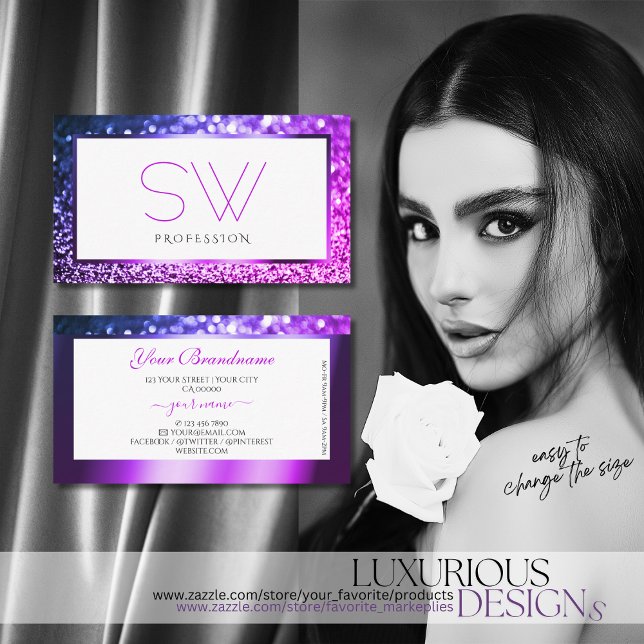 Cartão De Visita Monograma da Brilhante Branca de Ombro Púrpura Ros (Criador carregado)