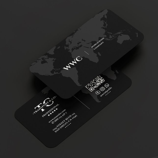 Cartão De Visita Monograma da Companhia do Mapa Mundial Cinza Negra (World Map Company Monogram Black Grey Business Card
)
