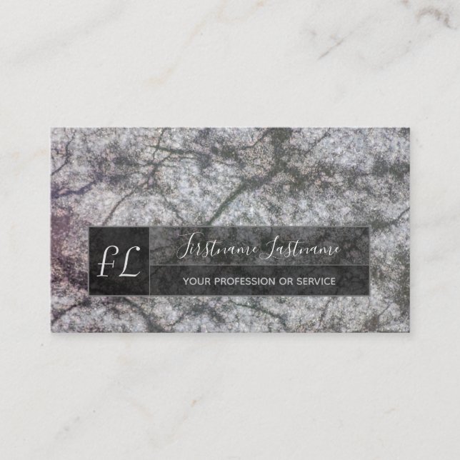 Cartão De Visita Monograma da estrutura de mármore escura da cinza (Frente)