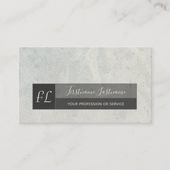 Cartão De Visita Monograma da estrutura do mármore branco da cinza  (Frente)
