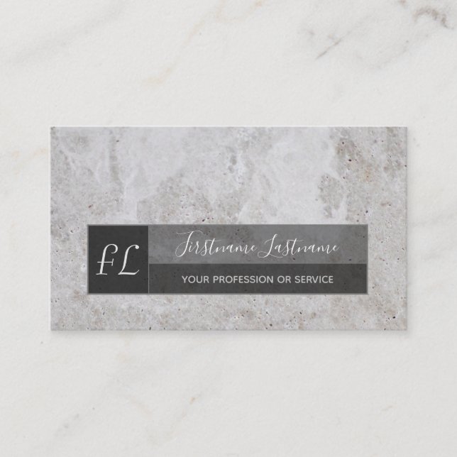 Cartão De Visita Monograma da estrutura do mármore branco da cinza  (Frente)
