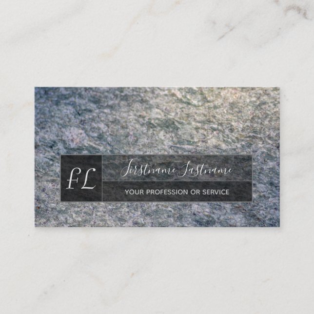 Cartão De Visita Monograma da estrutura do mármore branco da cinza  (Frente)