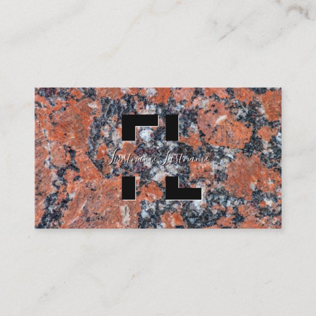 Cartão De Visita Monograma da estrutura do mármore preto vermelho e (Frente)