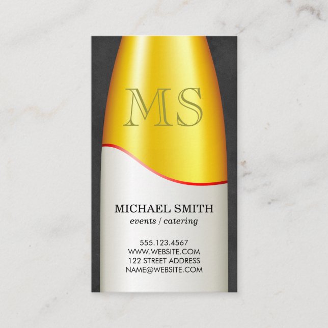 Cartão De Visita Monograma da garrafa de vinho (Frente)