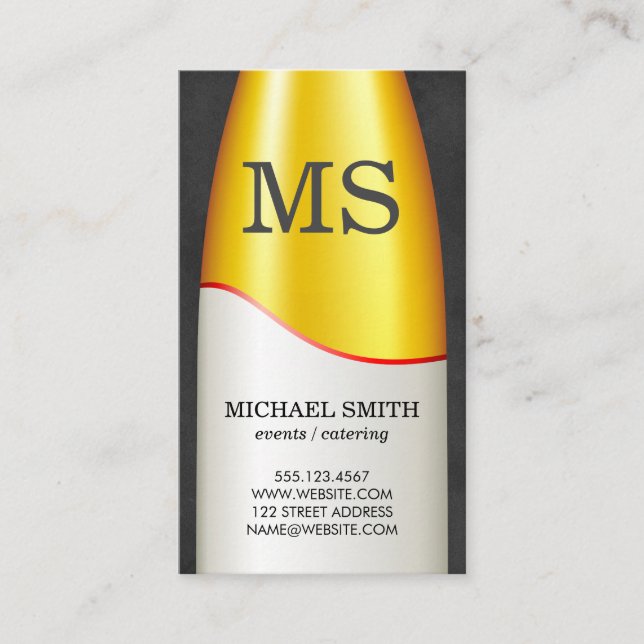 Cartão De Visita Monograma da garrafa de vinho (Frente)