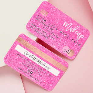 Cartão De Visita Monograma da maquiagem do cabelo de néon-rosa com