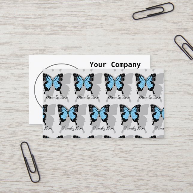 Cartão De Visita Monograma da Sombra da Borboleta Azul Elegante (Frente/Verso In Situ)