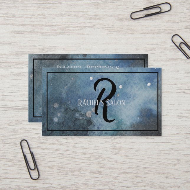 Cartão De Visita Monograma de Arte por Aquarela Artística Moderna (Frente/Verso In Situ)