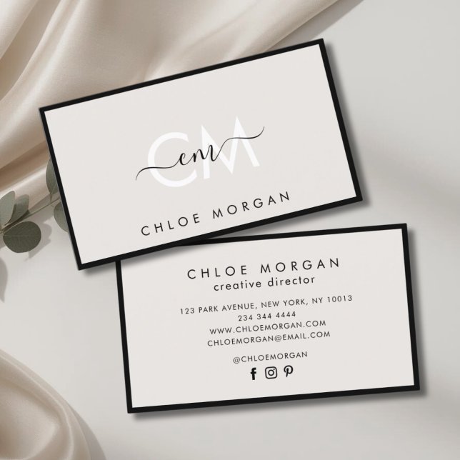 Cartão De Visita Monograma de assinatura de cinza preta moderna (Criador carregado)