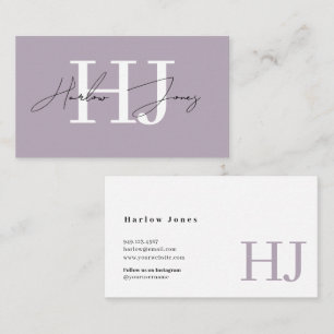 Cartão De Visita Monograma de assinatura minimalista Roxo