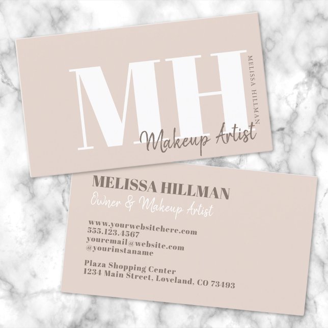 Cartão De Visita Monograma de bege Neutro Simples Profissional (Simple Beige Neutral Professional Initial Monogram Business Card)
