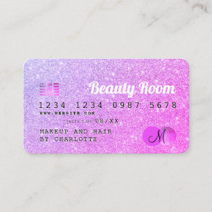 Cartão De Visita Monograma de beleza de brilho rosa-chic com cartã