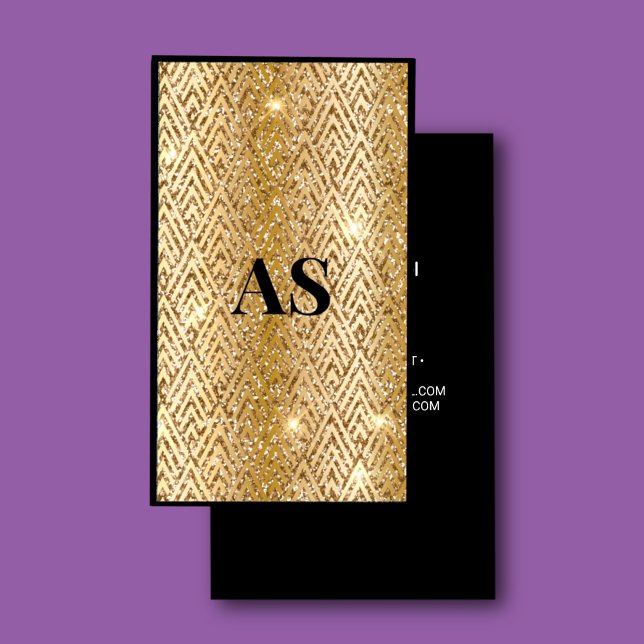 Cartão De Visita Monograma de bolhas de ouro negro e elegante (Criador carregado)