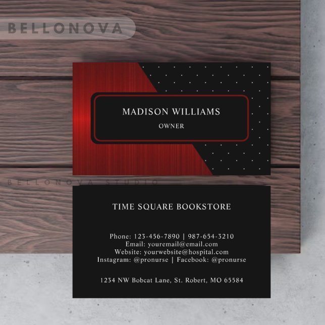 Cartão De Visita Monograma de Bolinhas Branca Preta com faixas Verm (Custom Red Stripes Black White Polka Dot Monogram Business Card)