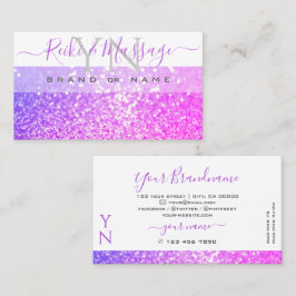 Cartão De Visita Monograma de Brilhante Púrpura, Cor-de-rosa, branc