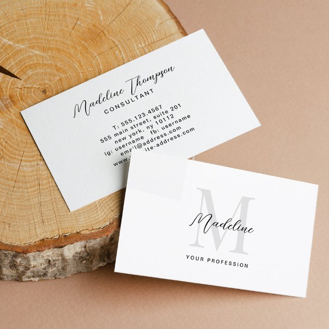 Cartão De Visita Monograma de Caligrafia Mínima de Script Preto (Criador carregado)