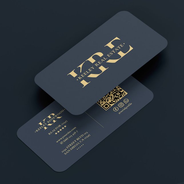 Cartão De Visita Monograma de Cinza Azul Escuro Moderno (Modern Professional Dark Blue Grey Monogram Business Card
)