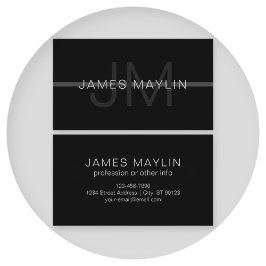 Cartão De Visita Monograma de Cinzas Escuras, Nome e Faixa Geométri