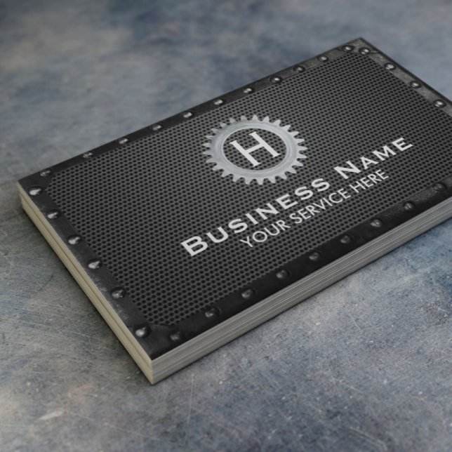 Cartão De Visita Monograma de Construção de Metal Escuro com Moldur (Criador carregado)