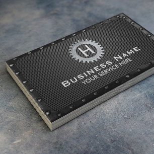 Cartão De Visita Monograma de Construção de Metal Escuro Moldado 