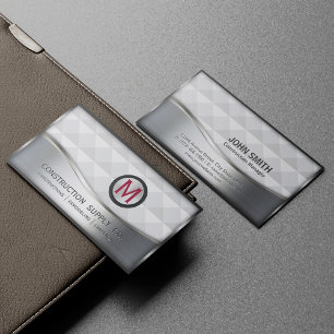 Cartão De Visita Monograma de construção LOGO Preto e Silver Metal