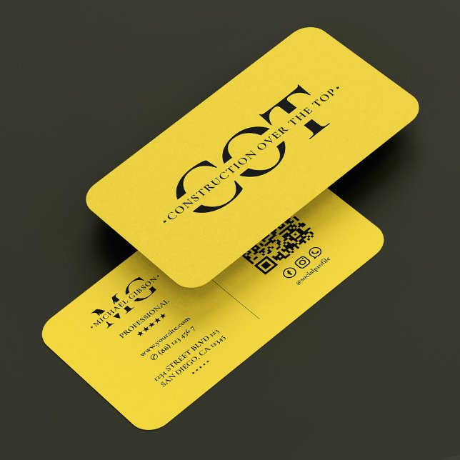 Cartão De Visita Monograma de Construção Moderna Amarelo Contratant (Modern Construction Monogram Contractor Yellow Business Card
)
