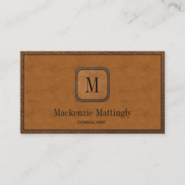 Cartão De Visita Monograma de Couro Elegante Russo Simples