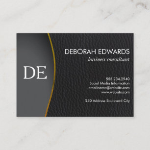 Cartão De Visita Monograma de couro preto simples