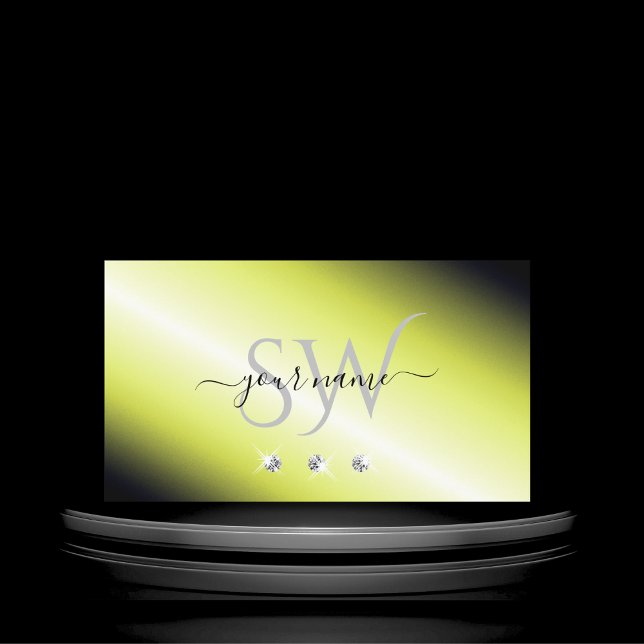 Cartão De Visita Monograma de Diamantes Espelhos Amarelos Shimmery (Criador carregado)