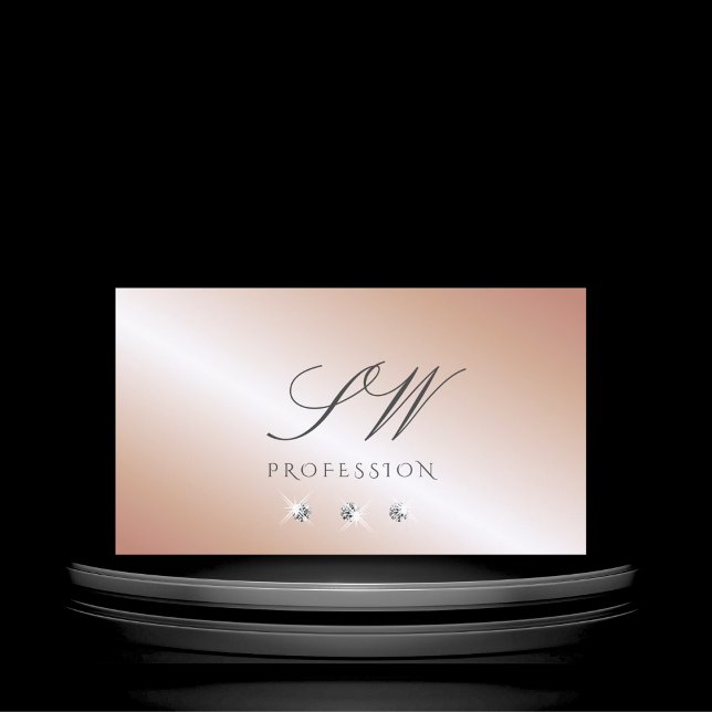 Cartão De Visita Monograma de Diamantes Sparkle de Prata Dourada de (Criador carregado)