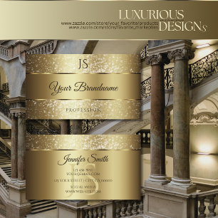 Cartão De Visita Monograma de Efeito Dourado Luxurioso com Glitter
