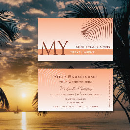 Cartão De Visita Monograma de Folha de Palma Gradiente de Pastel Co