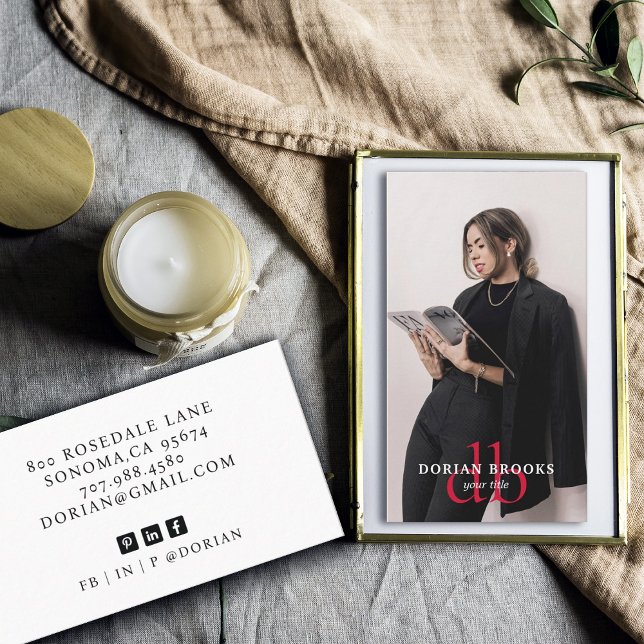 Cartão De Visita Monograma de Foto Profissional de Na moda Moderno (Criador carregado)