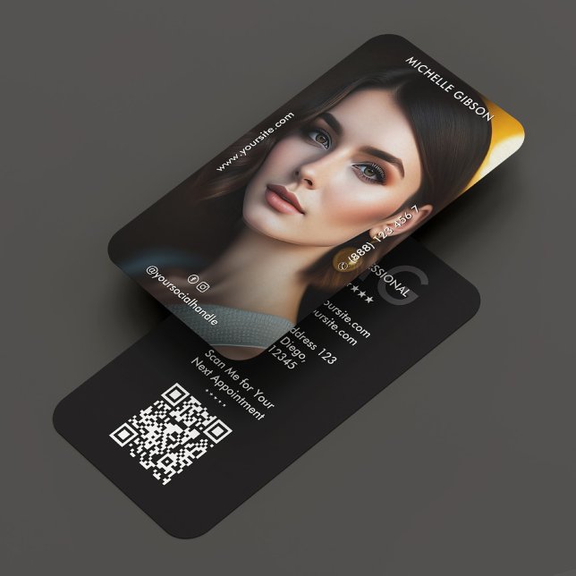 Cartão De Visita Monograma de Foto Profissional Mínimo Preto (Criador carregado)