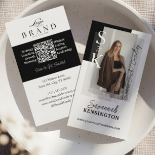 Cartão De Visita Monograma de Foto Profissional Moderna & Código QR