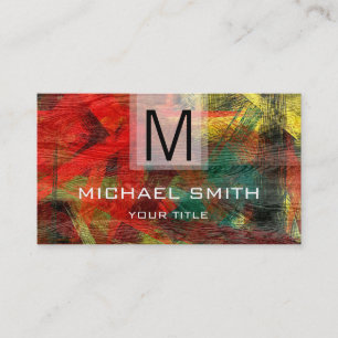 Cartão De Visita Monograma de Grãos de Madeira Moderna de Cor Retro