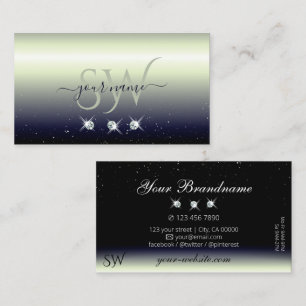 Cartão De Visita Monograma de Joias Gradientes Pretas Gradadas de P