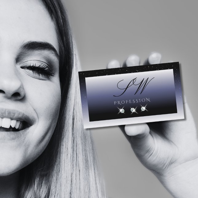 Cartão De Visita Monograma de Jovens de Gradação Azul Preto Moderno (Criador carregado)