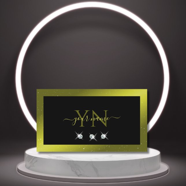 Cartão De Visita Monograma de Jovens Espumantes Amarelas Pretas Ver (Criador carregado)