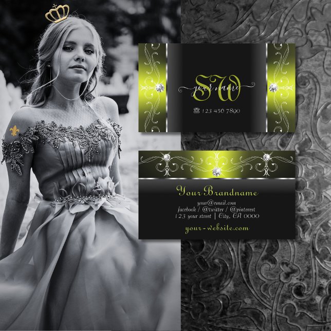 Cartão De Visita Monograma de Jovens Pretas e Amarelas na moda (Criador carregado)