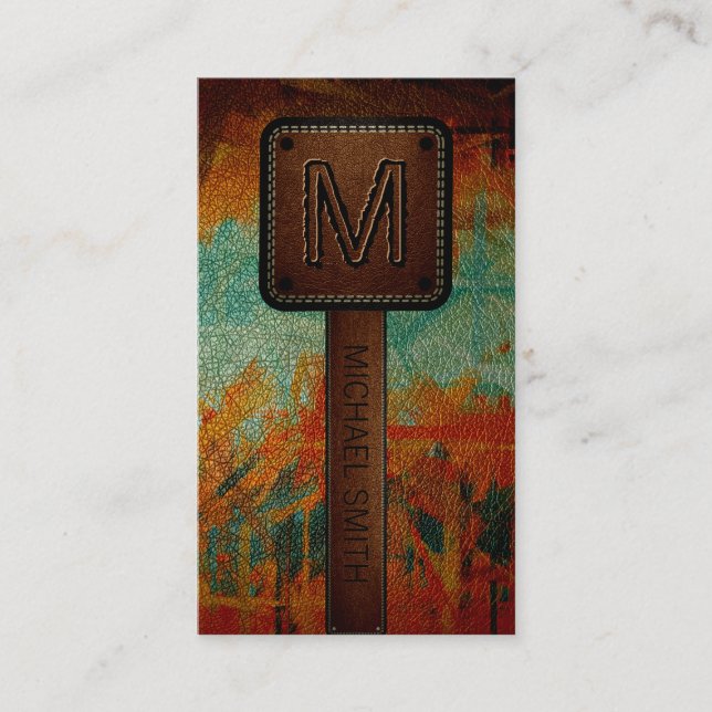Cartão De Visita Monograma de Leather Look (Frente)