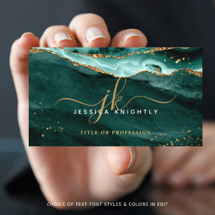 Cartão De Visita Monograma de Letra Dourada de Agato Teal Turquoise